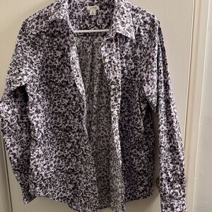 L.L. Bean Lavender and Green Floral Button-Down Shirt